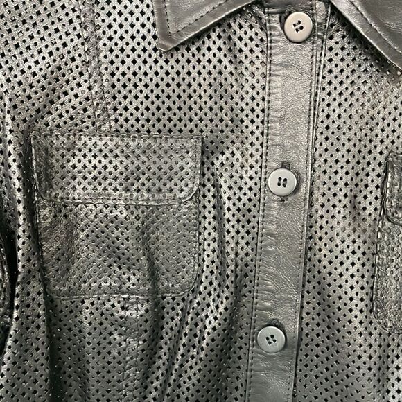 David Meister Genuine Leather Net Style Shirt - Picture 3 of 7